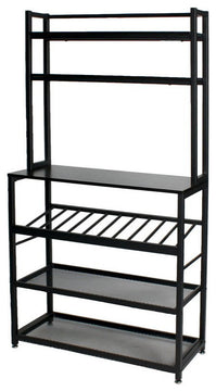 Better Home Products 6 Tier Metal Kitchen Baker's Rack with Wine Rack in Black