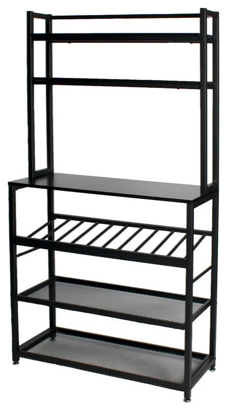 Better Home Products 6 Tier Metal Kitchen Baker''s Rack with Wine Rack in Black