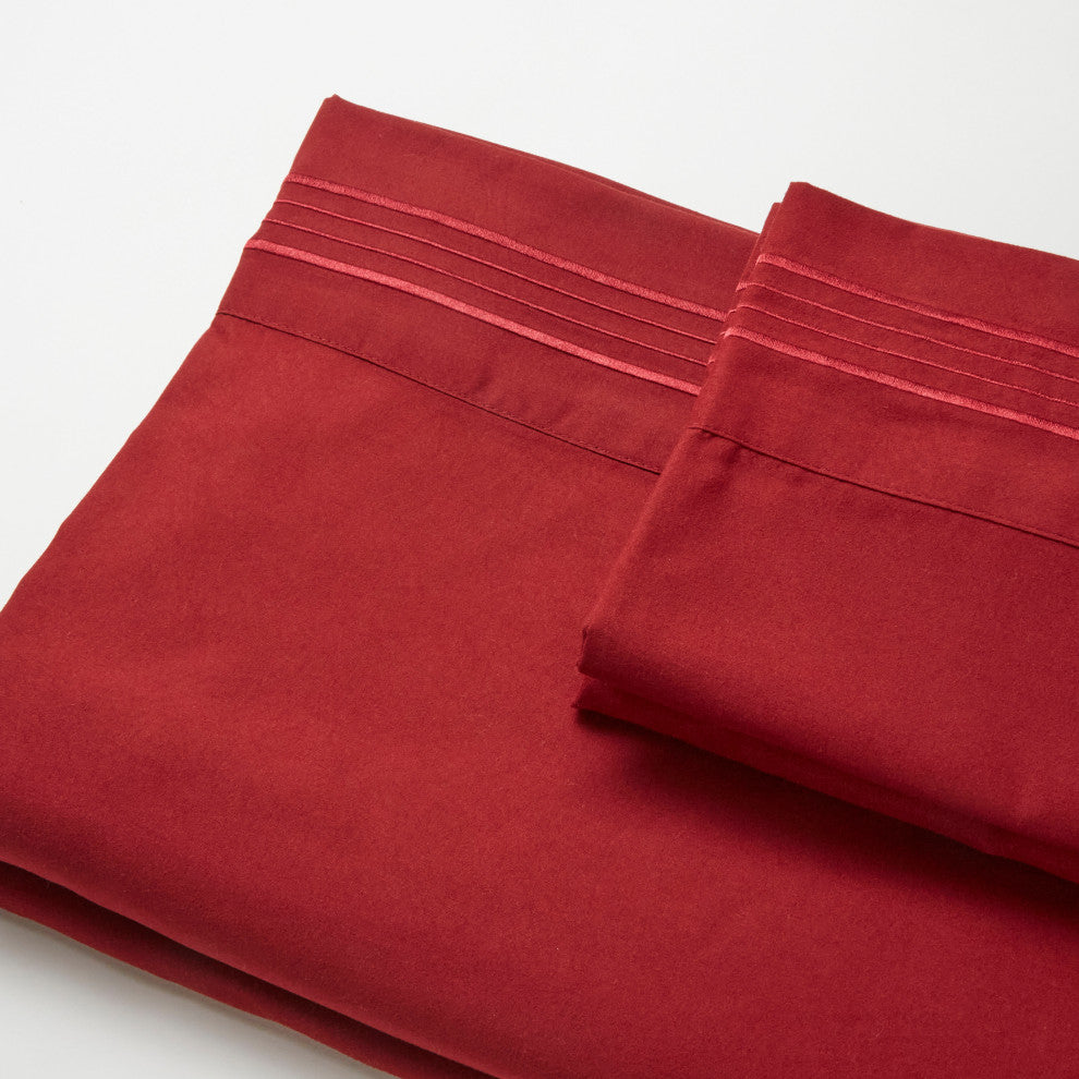 Linum Home Textiles 1800 TC Brushed Microfiber Sheet Set with 4 Line Embroidery