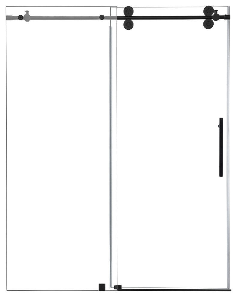 Lazaro Single Sliding Frameless Shower Door, Clear, Matte Black, 60"wx78"h