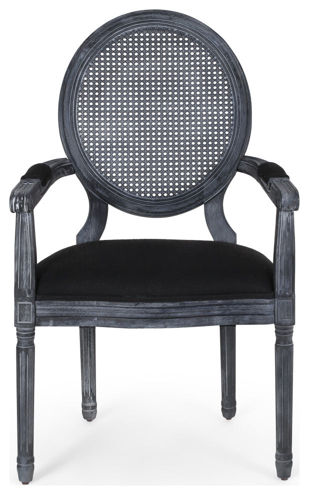 Comisky Fabric Upholstered Wood and Cane Expandable 7-Piece Dining Set, Gray/Black