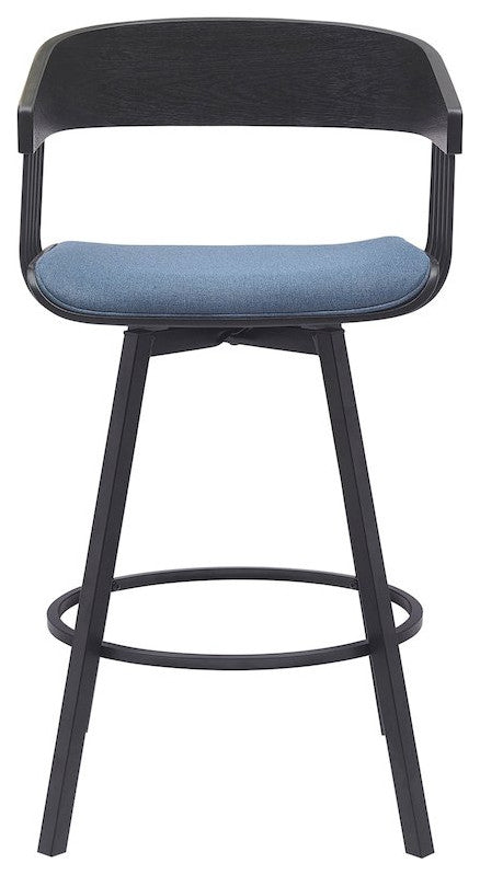 Athena Upholstered Wood Swivel Bar or Counter Stool with Black Metal