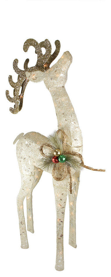 Lighted Sparkling Sisal White Reindeer Christmas Yard Art Decoration, 46"