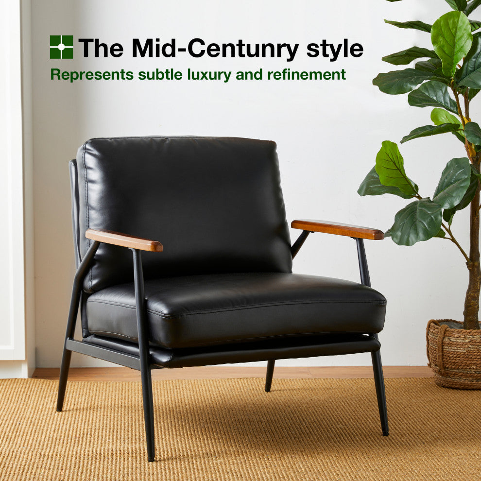 Set of 2 Black Leatherette Accent Armchair
