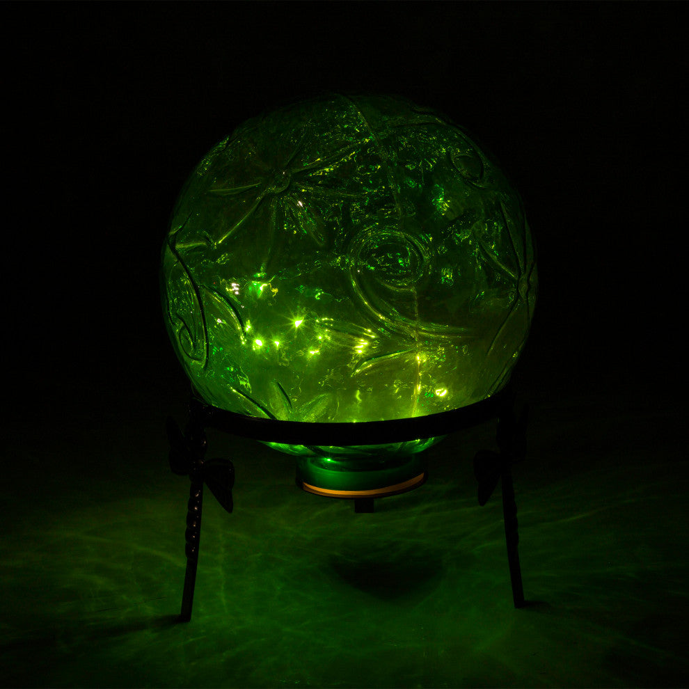Alpine Green Glass Globe Decor With LED Light, 13" Tall