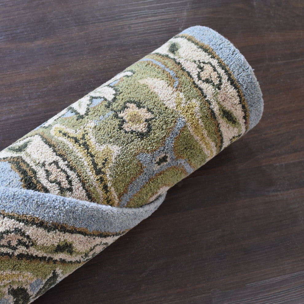 HAND TUFTED WOOL ECO-FRIENDLY AREA RUGS, Blue Green Color, Oriental Design