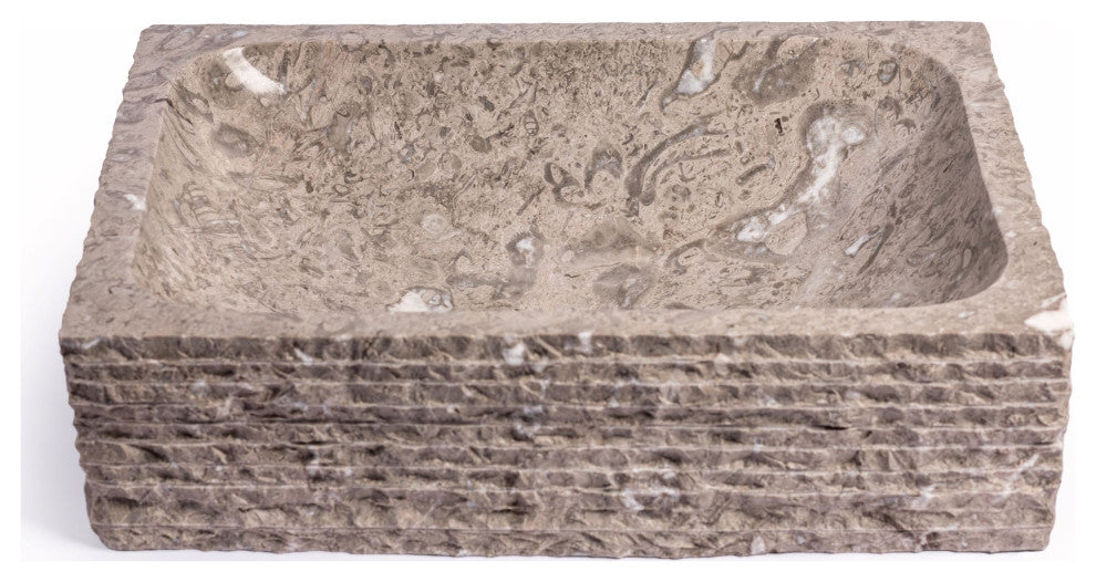 Natural Stone Vessel Bathroom Sink, Rustic Rectangular Stone Sink, Goleta