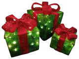Lighted Sparkling Green Sisal Gift Boxes Outdoor Decorations, 3-Piece Set