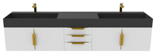 CastelloUSA Amazon 84" Wall Mounted Bathroom Vanity Set, White, Black Top, Gold Handles