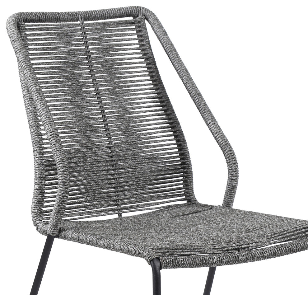 Sydney and Clip Outdoor Patio 5 Piece Dining Set Gray Rope Black Eucalyptus Wood