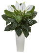 3' Spathifyllum Artificial Plant, White Tower Planter