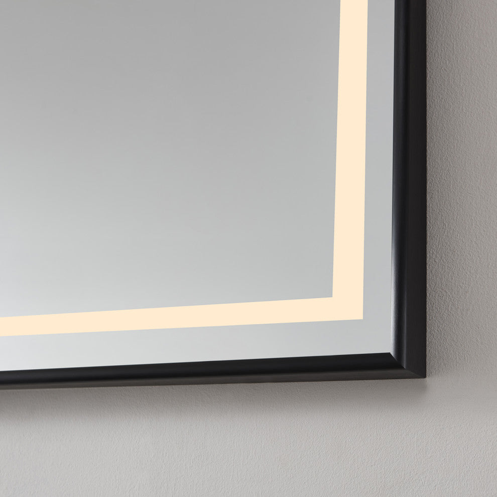 Horizontal Rectangular LED Wall Mount Bathroom Mirror, Black, 72"