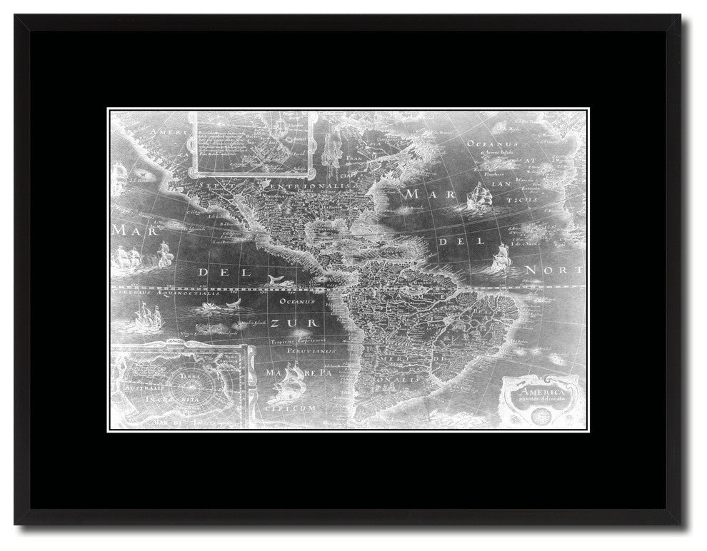 America Vintage Monochrome Map Canvas, 16"x21"