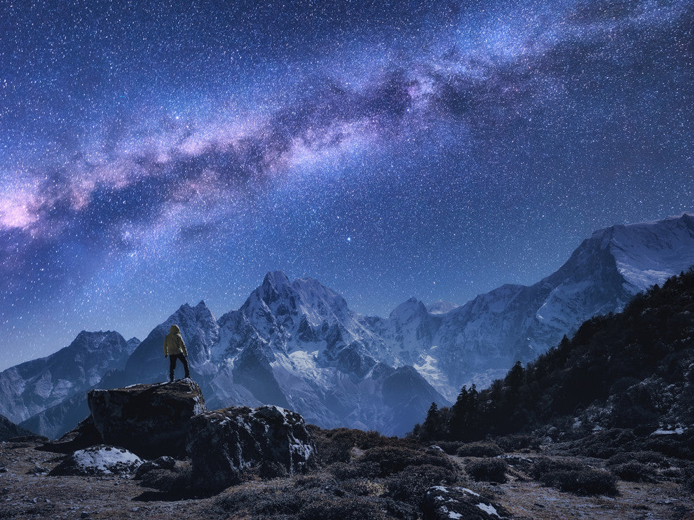 Stone Mountains and Milky Way Night Landscape Photo Loose Wall Art Print, 24" X 36"