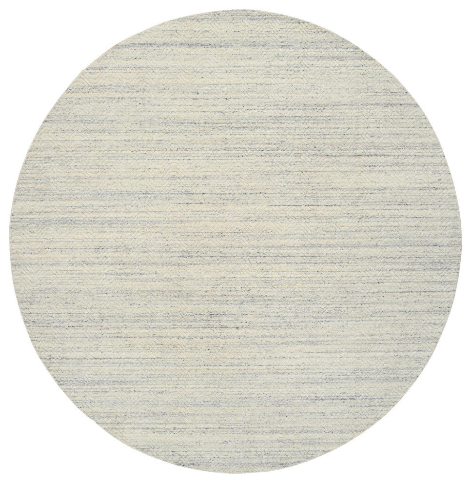 Beige Wool Hand Loomed Variegated Textured Modern Design Round Rug, 9'10"x9'10"