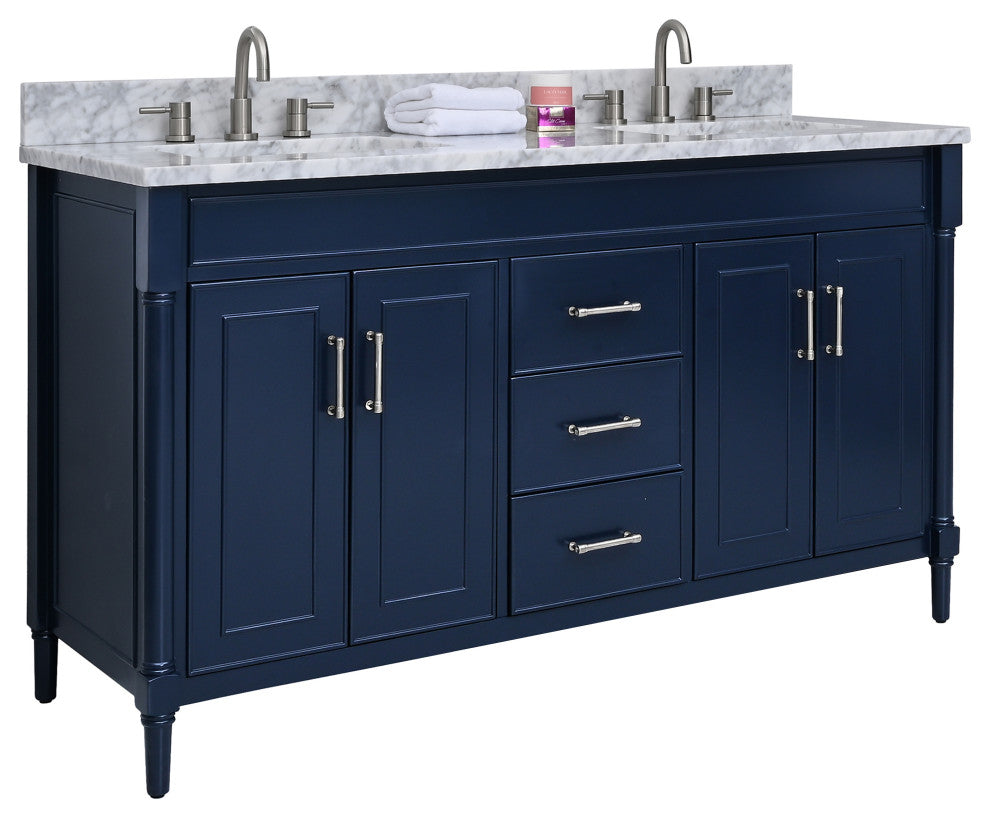 Avanity Bristol 60" Vanity Combo in Navy Blue and Carrara White Marble Top