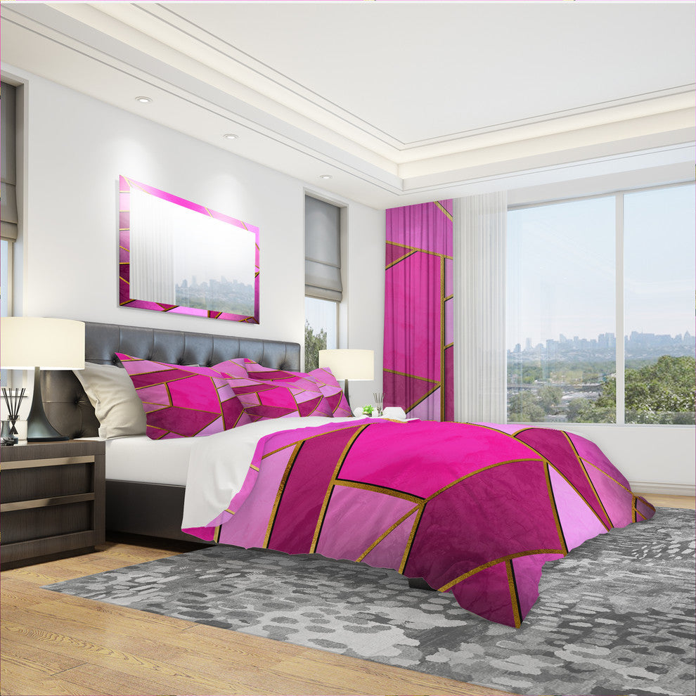 Yellow Composition Over Shades of Purple Modern Bedding, King