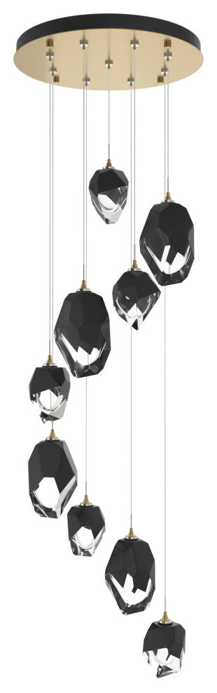 Chrysalis 9-Light Mixed Crystal Pendant Modern Brass Finish- Long, Black Crystal
