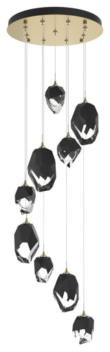 Chrysalis 9-Light Mixed Crystal Pendant Modern Brass Finish- Long, Black Crystal