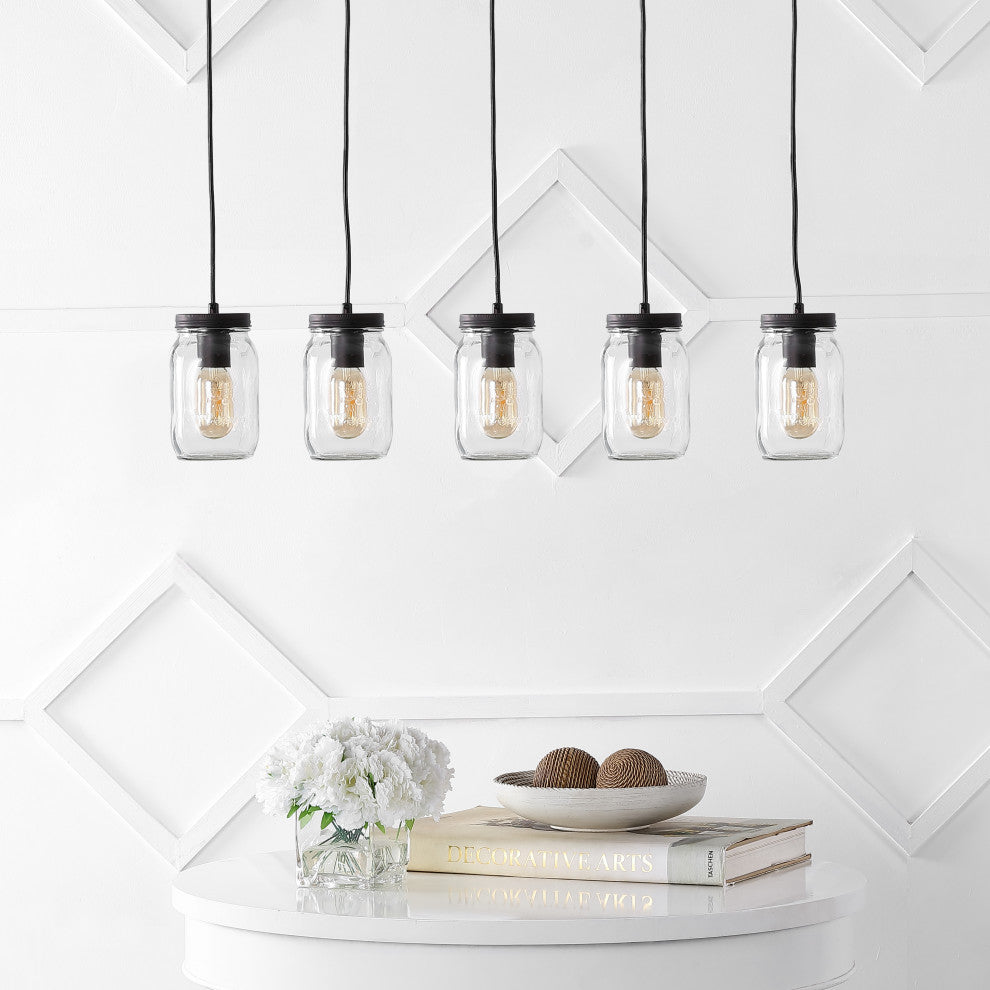 Gaines 1-Light Farmhouse Mason Jar LED Pendant, Oil Rubbed Bronze, Width: 33.25"