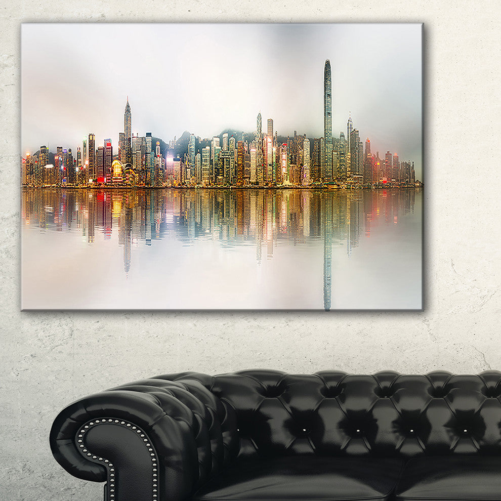 "Singapore Financial District" Panorama Cityscape Wall Art, 60"x28", 1 Panel