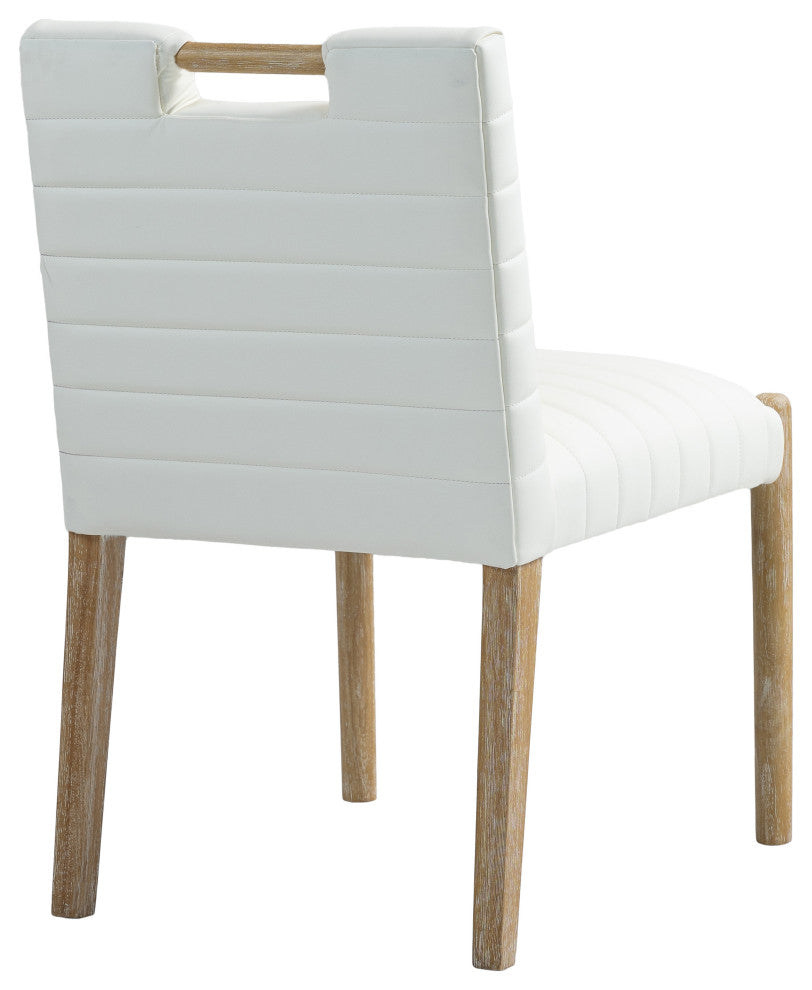 Aimee Upholstered Dining Side Chair, Cream, Vegan Leather, Natural, Set of 2