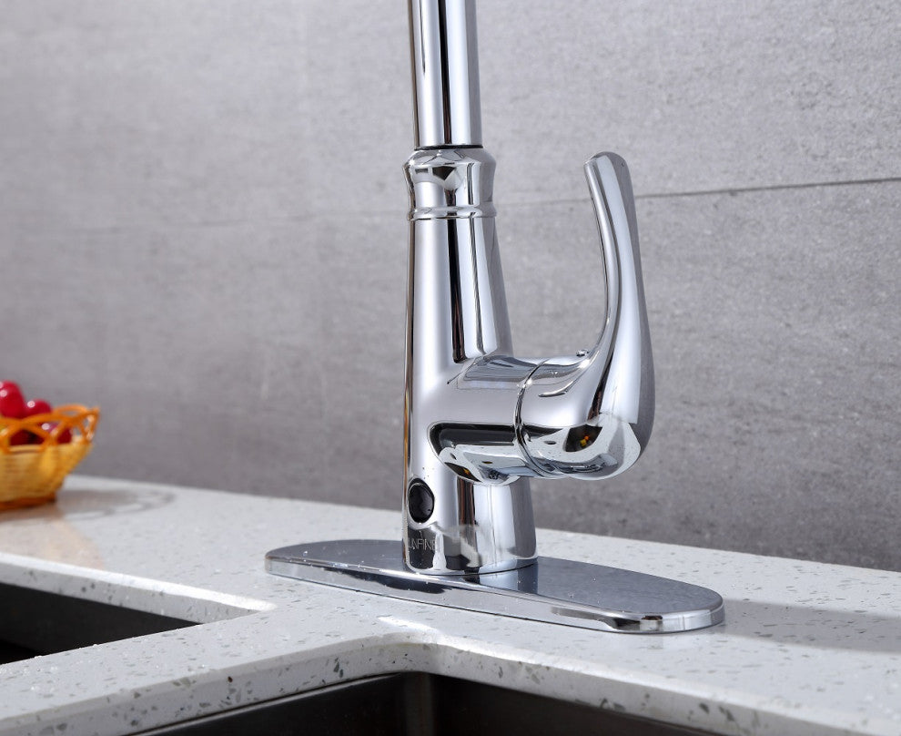 Runfine Hands Free Single-Handle Pull down Sprayer Kitchen Faucet Chrome