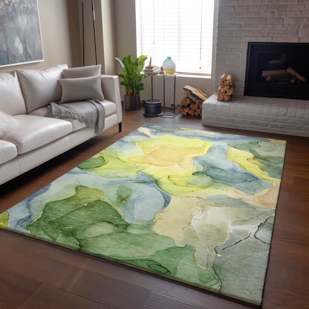 Premium Machine Washable Mayfield AMF504 Yellow 5' x 7'6" Rug