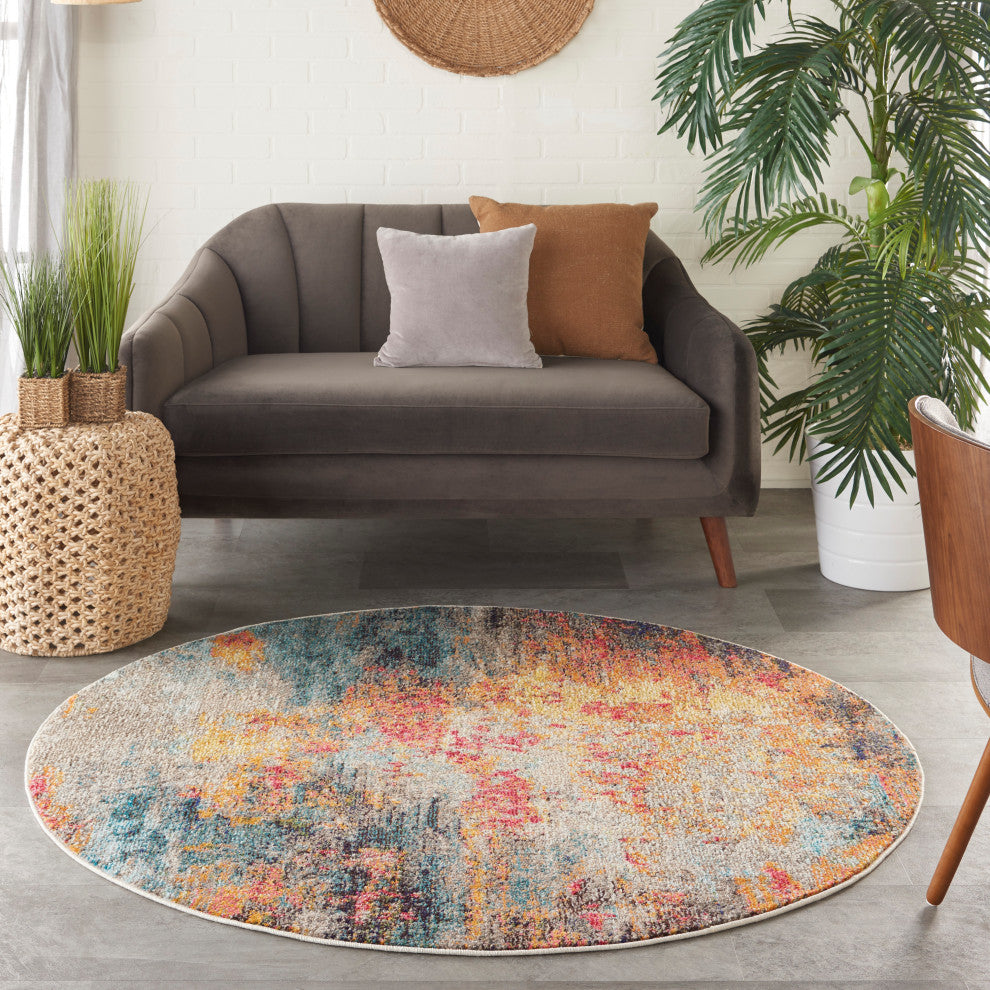 Nourison Celestial 4' x Round Multicolor Modern Indoor Area Rug