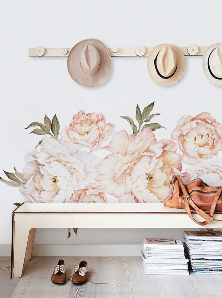 Peony Flowers Vinyl Wall Sticker, Vintage Peach