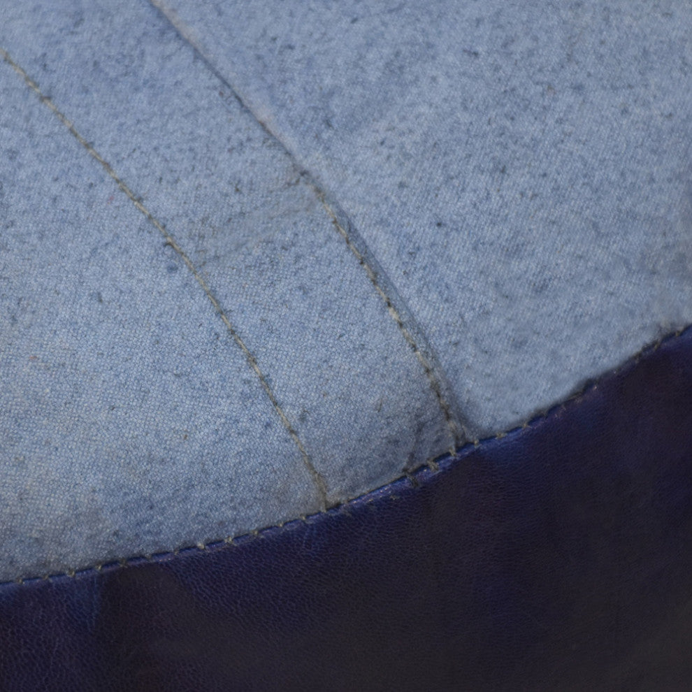 Poufs-Solid Goat Leather Pouf, Handmade (Recycled Cotton Fill), [Round)14x14x14
