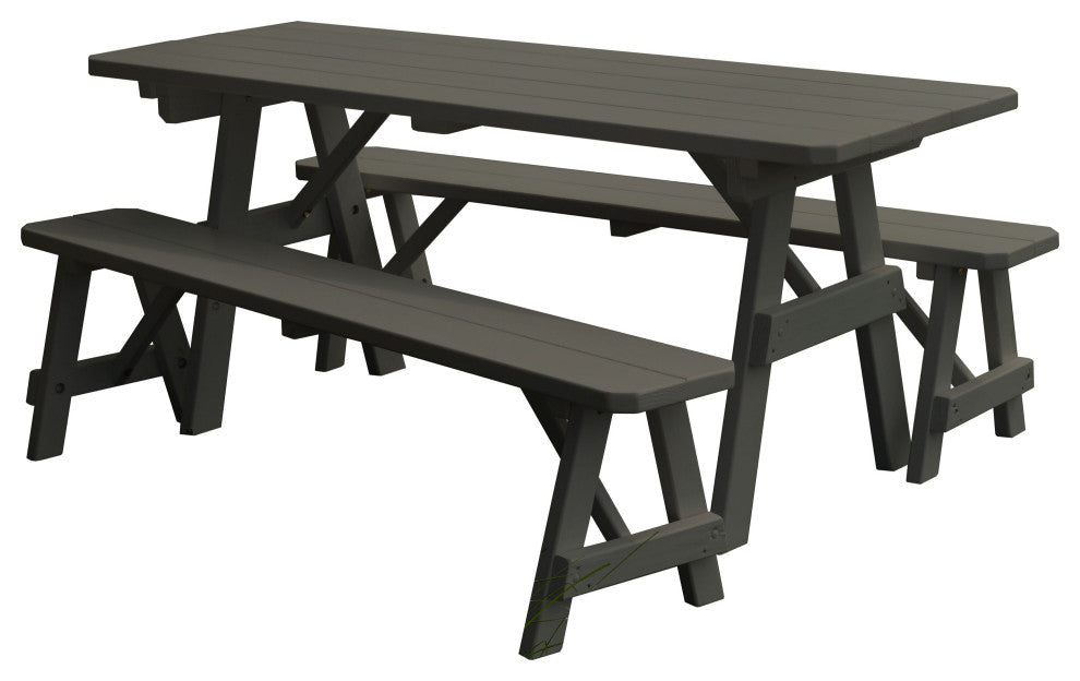 Pine Traditional Table With 2 Benches, Olive Gray, 5 Foot, 2 Benches