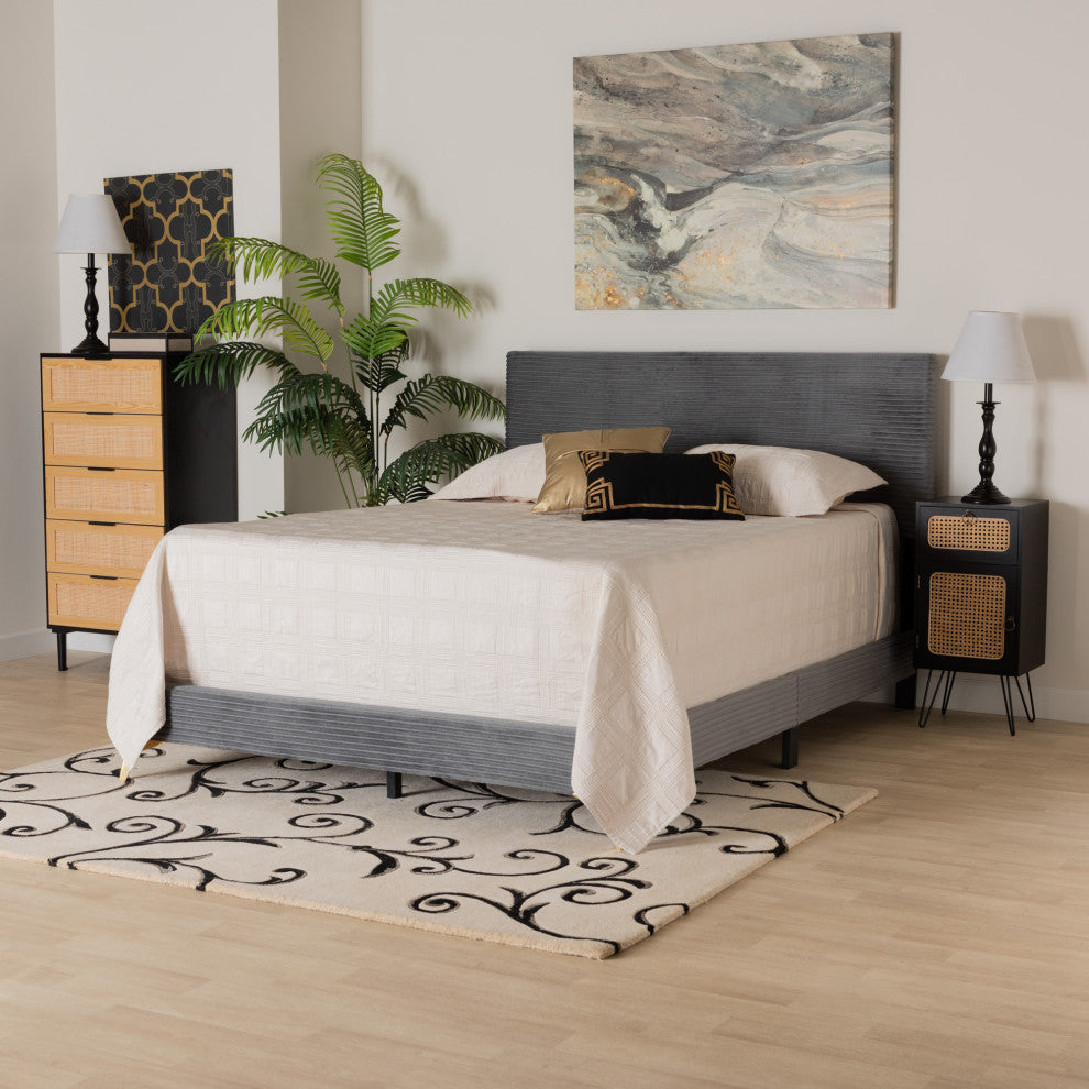 Liberty Velvet Queen Size Panel Bed, Gray