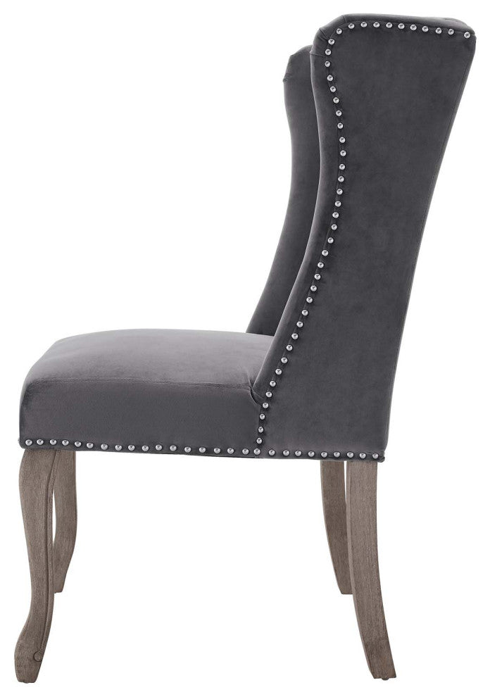 Side Dining Chair, Set of 2, Velvet, Gray, Modern, Cafe Bistro Restaurant