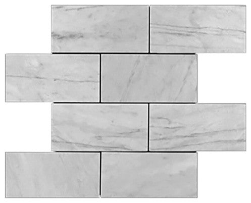 6"x12" Carrara Marble Italian Bianco Carrera Subway Tiles Honed, Set of 2