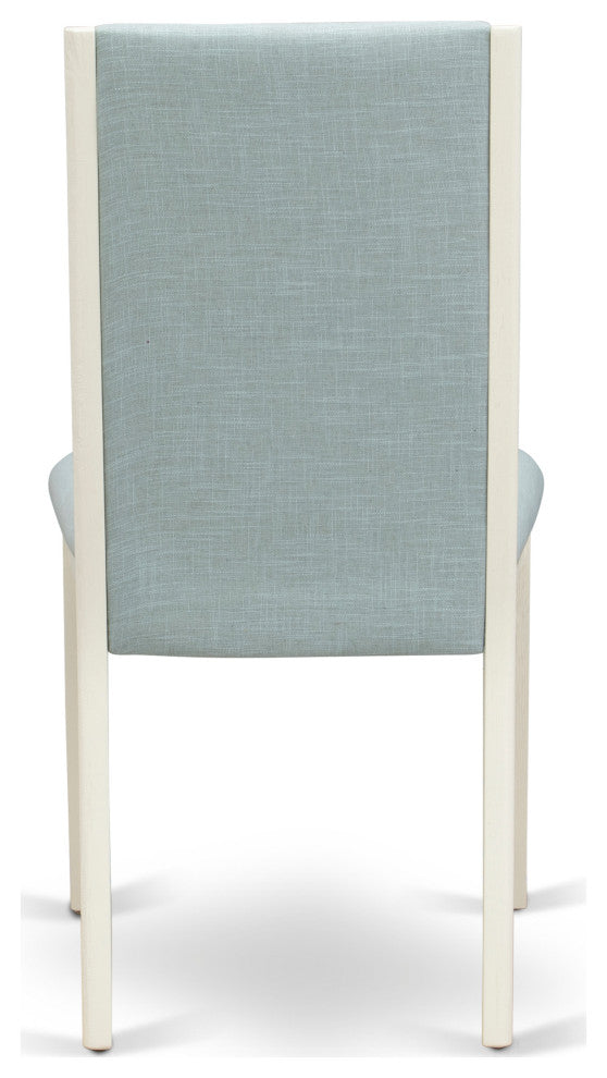 Parsons Dining Chairs, Baby Blue Seat, Linen White Rubber Wood Legs Set Of 2