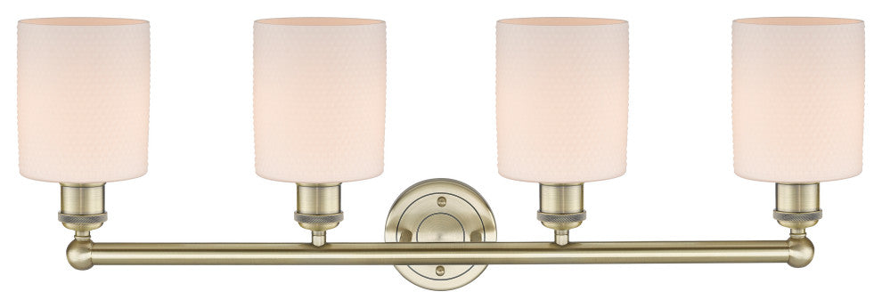Edison Cobbleskill-4 Lt 32"Bath Vanity Lt-Antique Brass Finish-Matte White Shade