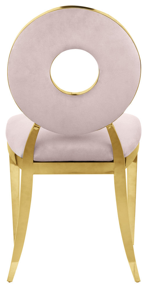 Carousel Upholstered Dining Chair, Set of 2, Pink Velvet, Gold Finish