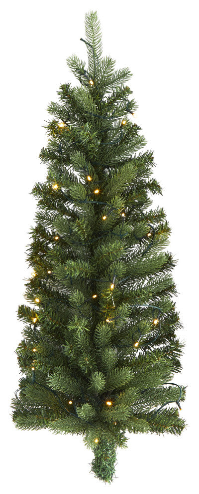 3' Flat Back Wall Hanging Artificial Christmas Tree With 35 Clear LED Lights