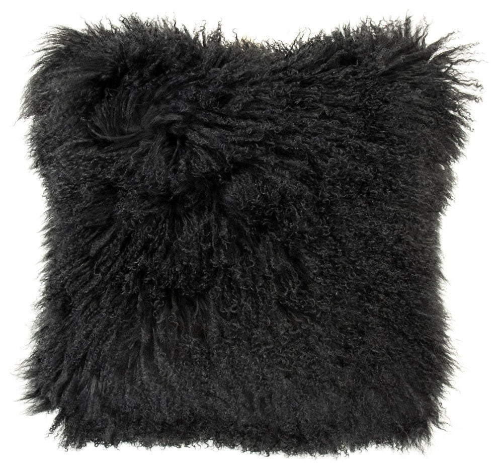 Tibetan Black Lamb Fur Pouf