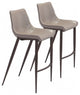 Gray Faux Leather and Dark Brown Steel Modern Stitch Bucket Bar Chairs