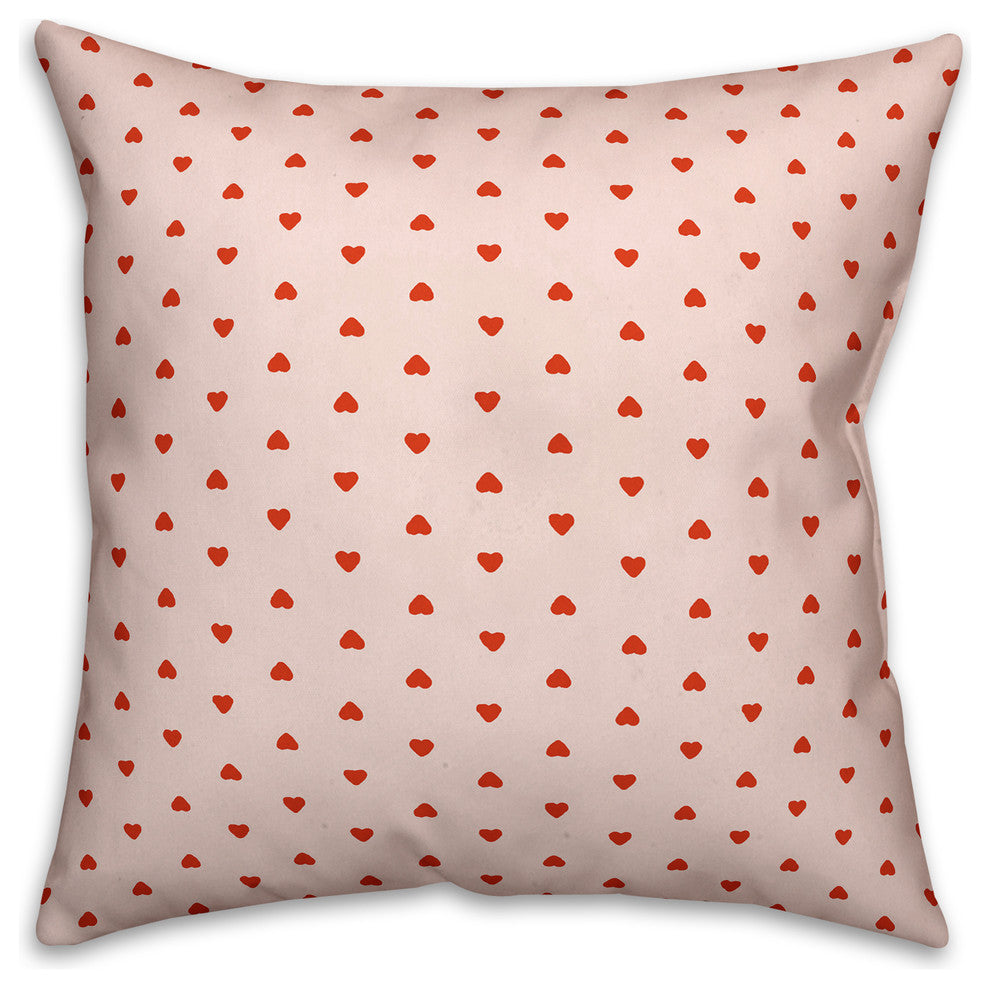 Tiny Hearts Pattern, Red and Pink Outdoor Throw Pillow, 16"x16"
