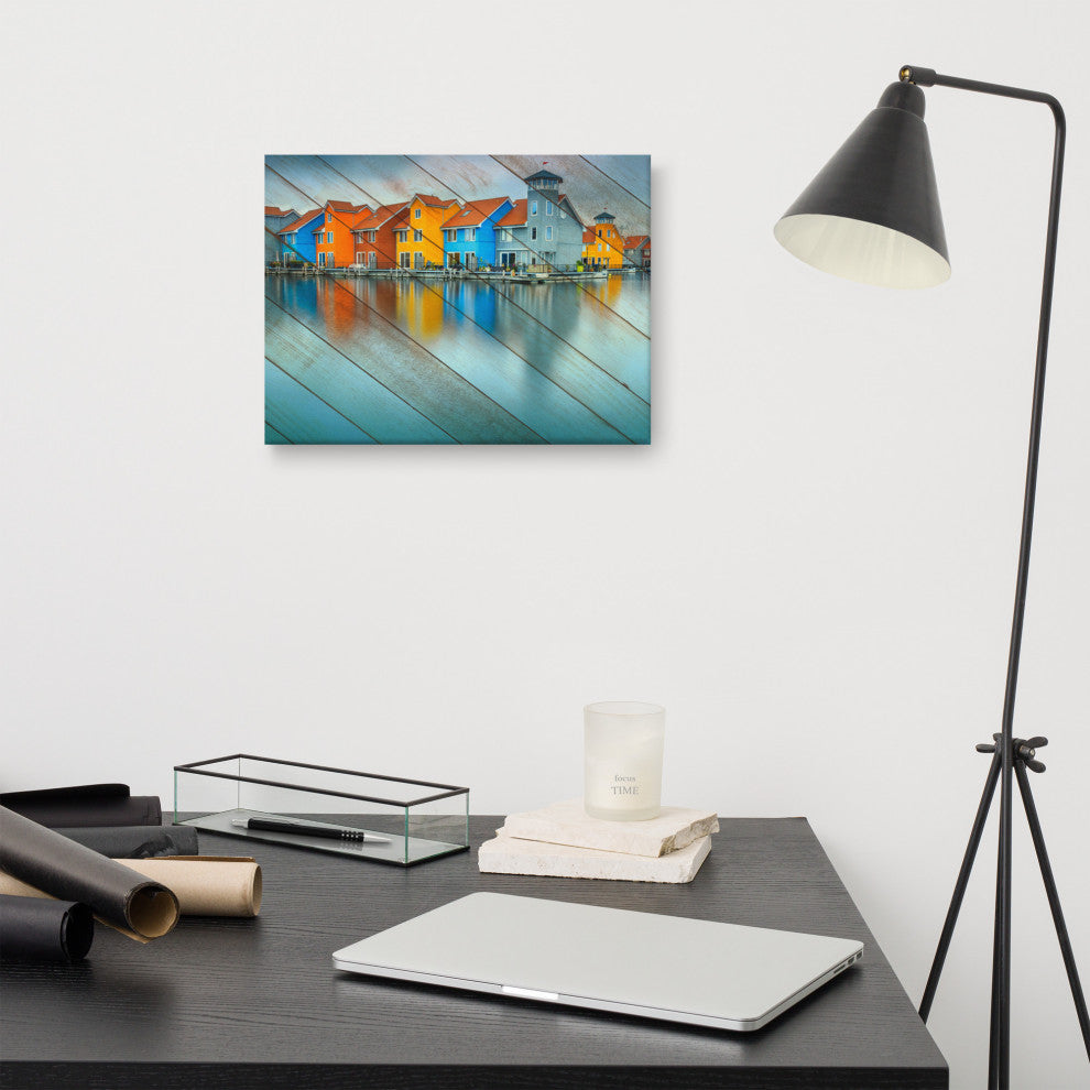 Faux Wood Blue Morning at Waters Edge Groningen Canvas Prints, 12" X 16"