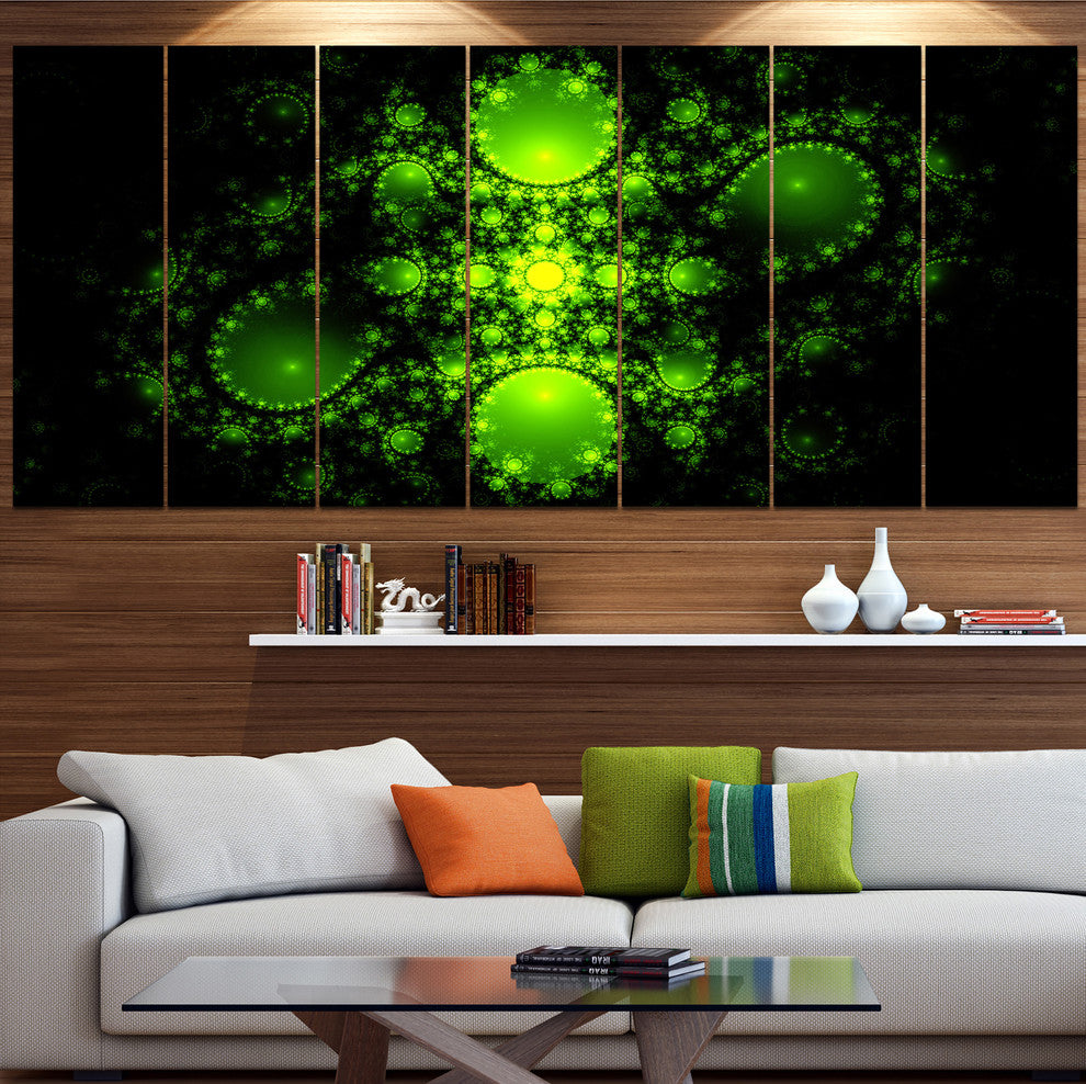 Cabalistic Green Fractal Design, Abstract Canvas Art Print, 83"x32", 7 Panels
