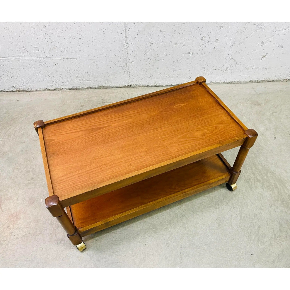 Vintage 1960s Mahogany 2-Tier Rolling Cart