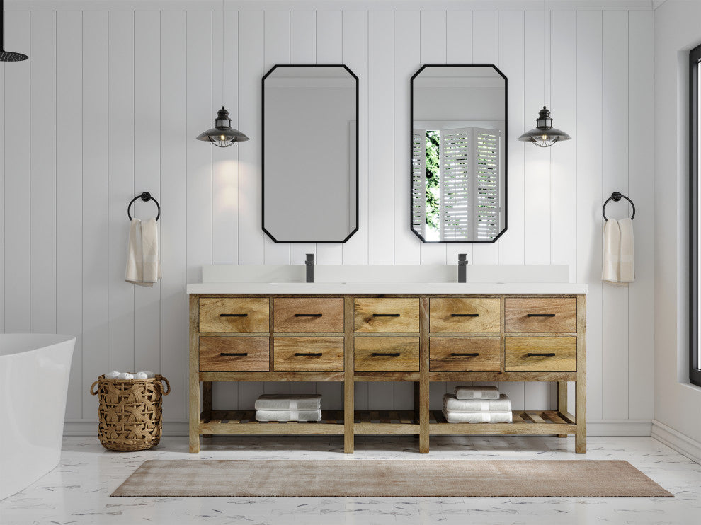 Parker Mango 84" Double Sink Bath Vanity in Natural  2" White Quartz
