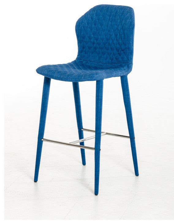 41" Blue Fabric And Metal Bar Stool