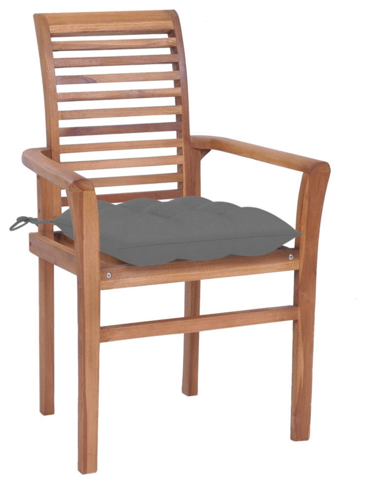 Vidaxl Dining Chairs, Set of 8, With Gray Cushions Solid Teak Wood