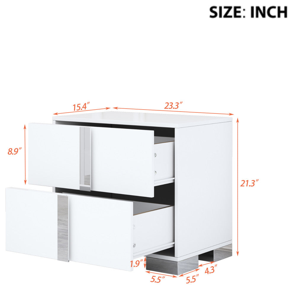 Gewnee Mirrored Bedside Table with 2 Drawers