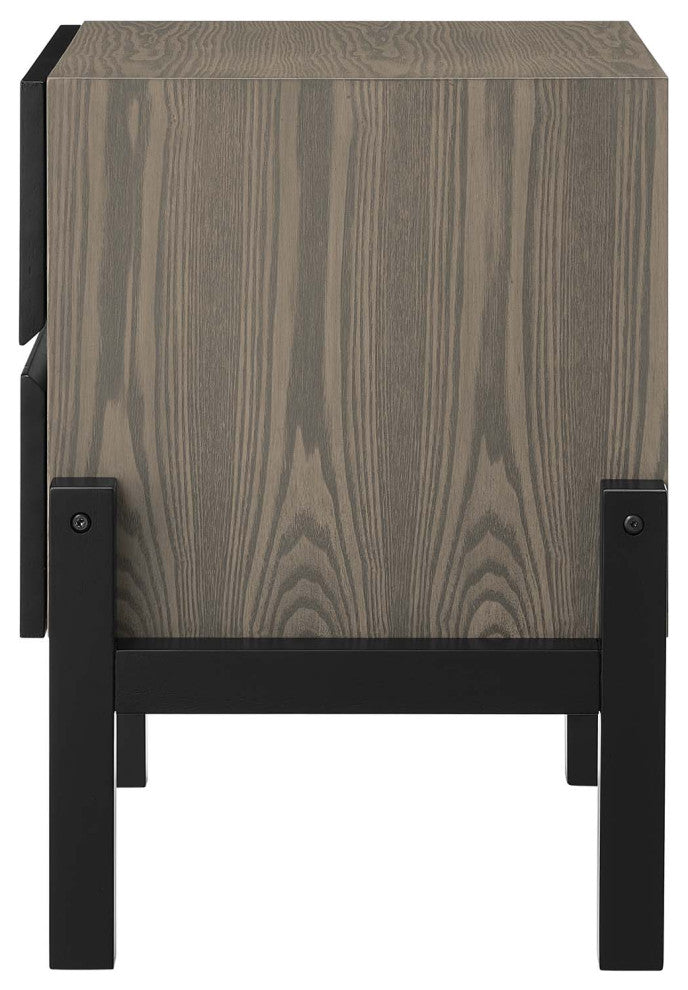 Platform Bed Nightstand Set, Queen Size, Brown Oak, Wood, Modern, Mid Century